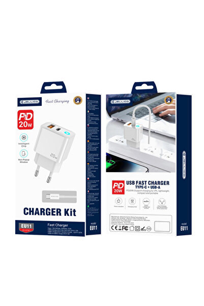 JELLICO Încărcător PD 20W Eu11 1x USB-C pentru iPhone Android cu cablu USB-C 1