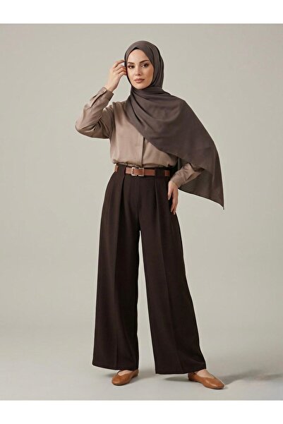 Foremia Pleated Belt Detail Atlas Trousers-Brown