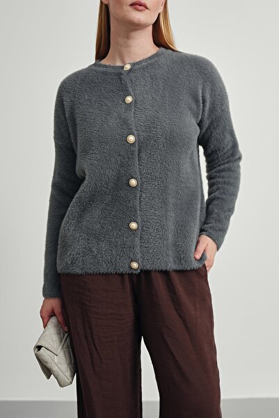 Gülce moda Women's Soft Plush Look Beard Knitwear Cardigan Jacket