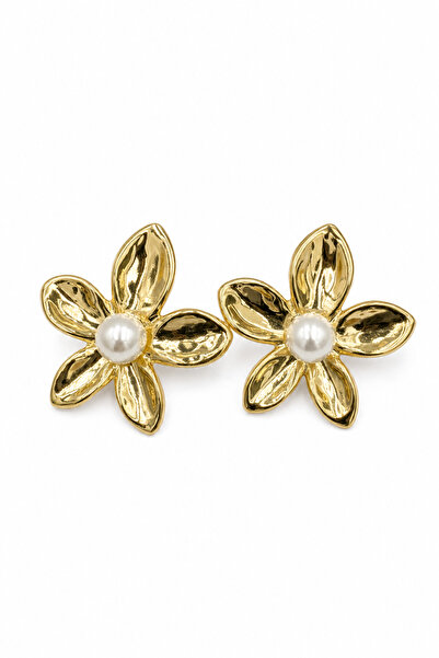 Jack Ferrero Elegant Yellow Color Flower Design Pearl Detailed Bijoux Earrings