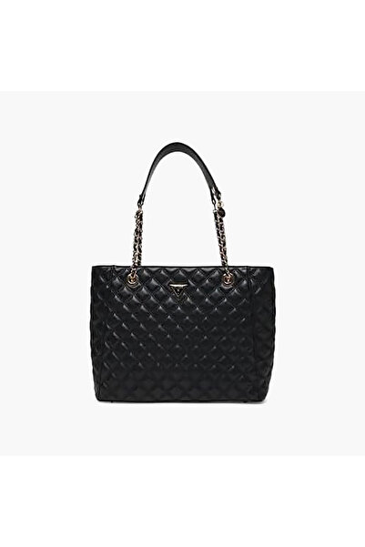 Guess Giully Ii Diamond Quilted Double Handle Tote Bag with Zipper Closure