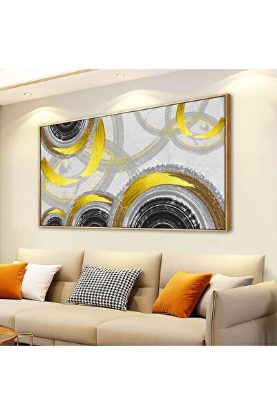 ALAYRA International Large Framed Wall Art Abstract Yellow Line Canvas with O...