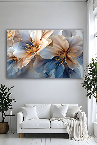Parıltı Yayınları Tablou abstract de lux din sticlă, cu model floral, albastr...