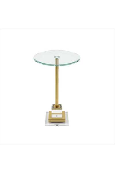 Generic Gold Single Service Table Glass Top with Square Acrylic Base