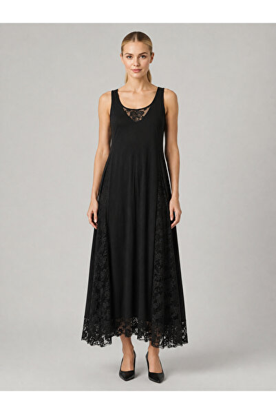 Sibel Günay Butik Strappy Lace Detailed Inner Lined Flared Long Dress |   Lyc...