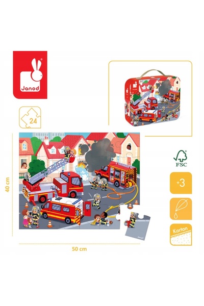 Janod Puzzle în valiză Pompieri 24 piese pentru copii de 3+ ani