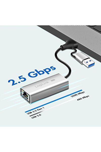 LogiLink Adaptor de rețea Ethernet 2.5G USB-C 2500 Mbps LAN USB-A RJ45