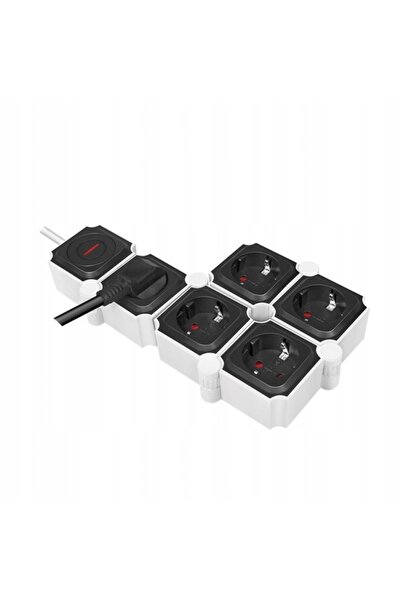 LogiLink Prelungitor cu 5 prize, formă ajustabilă, 1.5 m, alb-negru