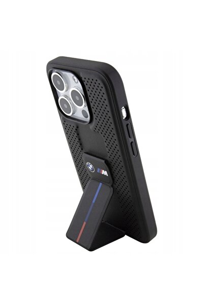 BMW Husă pentru iPhone 15 Pro, cu suport, netedă și perforată, din piele.