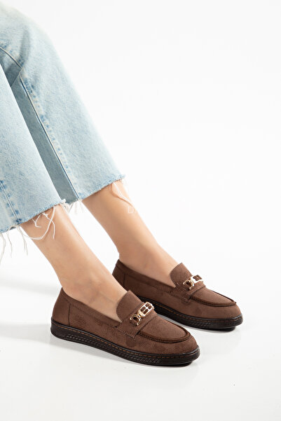 DN2S Women's Suede Loafer Shoes with Metal Accessories