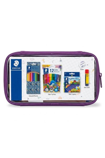Staedtler Kids Art Set – 12 Coloured Pencils, 12 Luna Fibre Tip Pens, 12 Wax ...