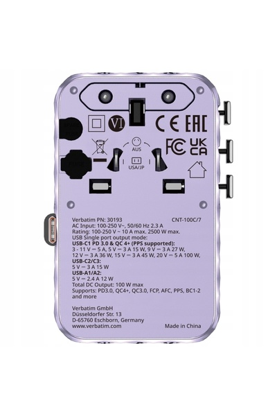 Verbatim Charge 'n' Travel GaN III Adaptor universal de călătorie 1xUSB-C PD 3.0