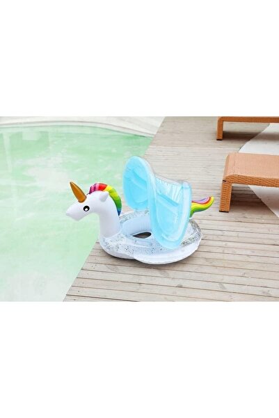 NO BRAND PONTON UNICORN cu copertină 85 cm, colac de înot cu scaun 2 în 1, lu...