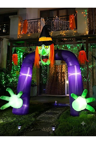 NET MARKET Halloween Şişme Cadılı Kapı Kemeri 2.7 Mt - Işıklı Cadılar Bayramı...