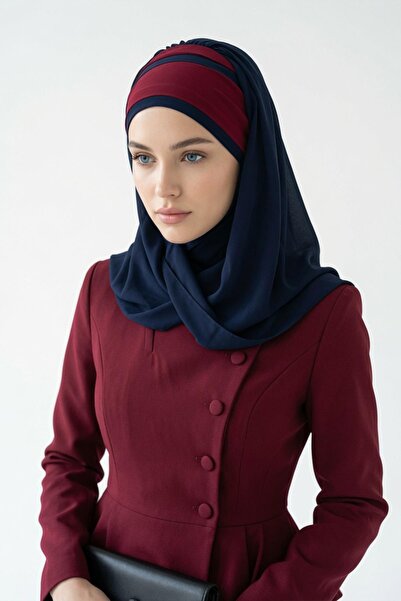 Aisha's Design شال شيفون عملي بتفاصيل شريطية ملونة، CPS-83، CPS-83