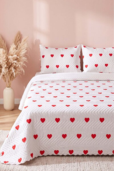 Rivaİstanbul Amora Red Double Quilted Pique & Multi-Purpose Bedspread - 3 Pieces