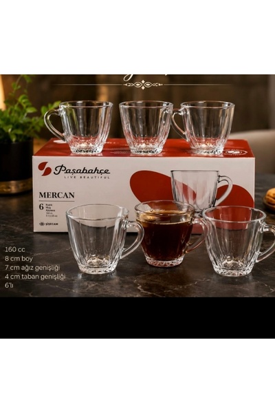 Paşabahçe cam mercan çay kahve expresso fincanı takımı 160 cc hacim 8 cm boyu...