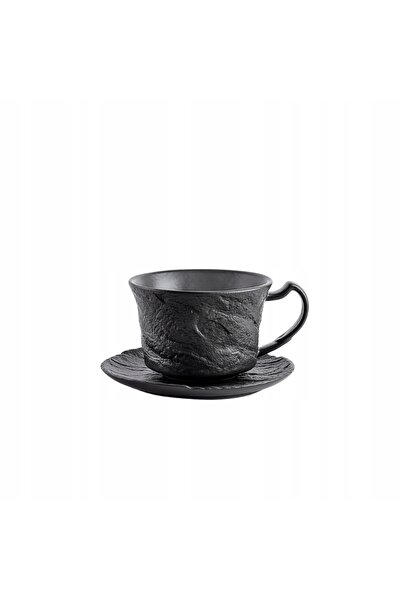 NO BRAND Ceașcă cu farfurioară NEAGRĂ pentru cafea, ceai, PORCELANĂ 180 ml WI...