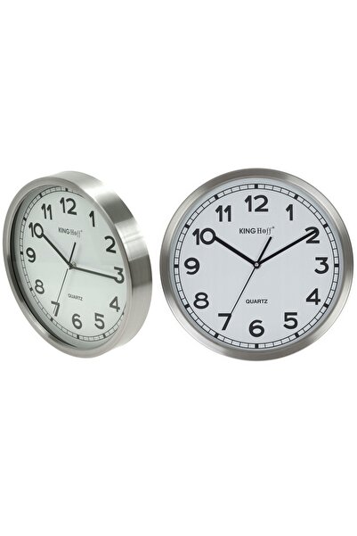 Kinghoff Ceas de perete MARE Argintiu MAT 34 cm SILENT METAL