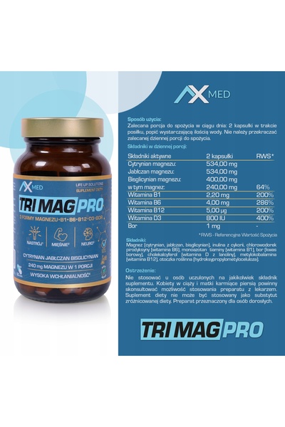 NO BRAND AXMED Complex de Vitamine și Minerale Magnez Tri Mag Pro (60 capsule)