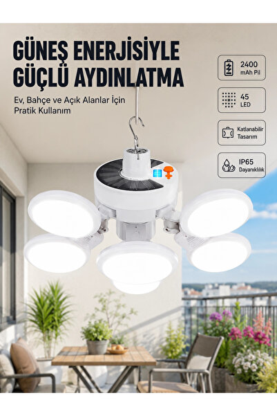 shopwave Güneş Enerjili Katlanabilir 5 Kanatlı Solar Bahçe Lambası