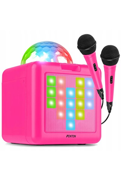 NO BRAND Karaoke cu emisferă LED, boxă bluetooth de 15W, 2 microfoane, roz Fe...