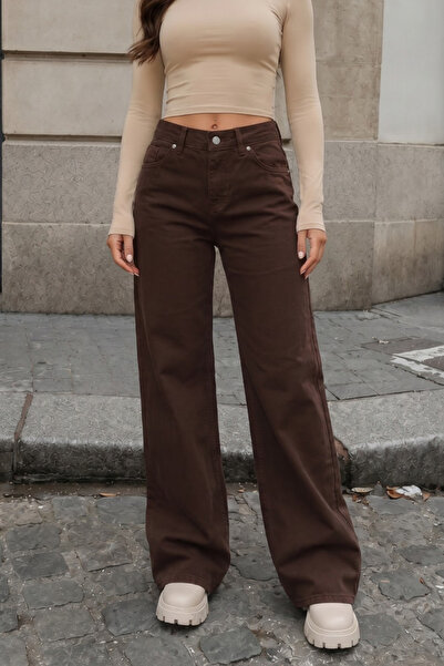 alanora High Waist Wide Leg Brown Palazzo Jeans