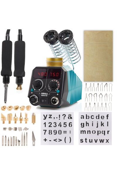TECHREBAL Stație de lipit Pyrograf Yihua 939D-VII + 28 vârfuri + placă de pre...