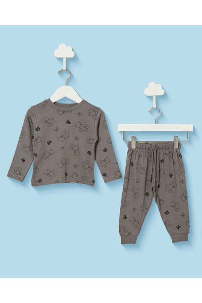 REDTAG Infant Boys Charcoal Bear Printed Pajama Set