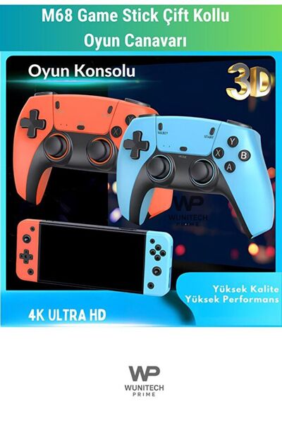 RAYLAX M68 Game Stick 4K HD Çift Kablosuz Kollu Retro Oyun Konsolu HDMI TV Atari