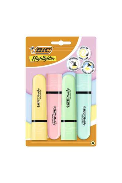 Bic Pastel Flat Highlighter, 4 pcs