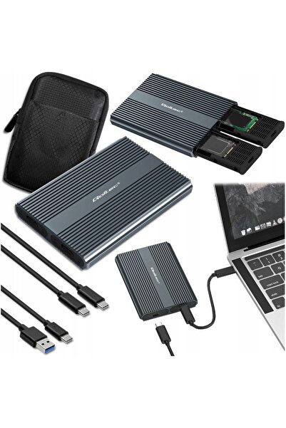 Qoltec Carcasă externă din aluminiu pentru discuri M.2 DUAL USB-C NVMe SATA 2...