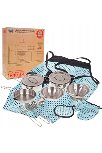 Ramiz Set de oale metalice pentru copii + șorț de bucătar, accesorii de bucăt...