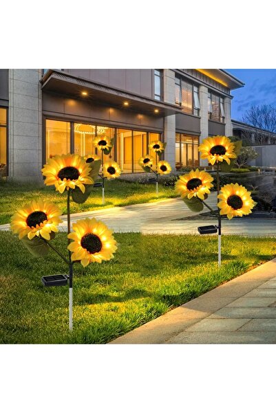 NO BRAND 4x Lămpi solare LED de grădină, cu țăruș, în formă de floarea-soarelui