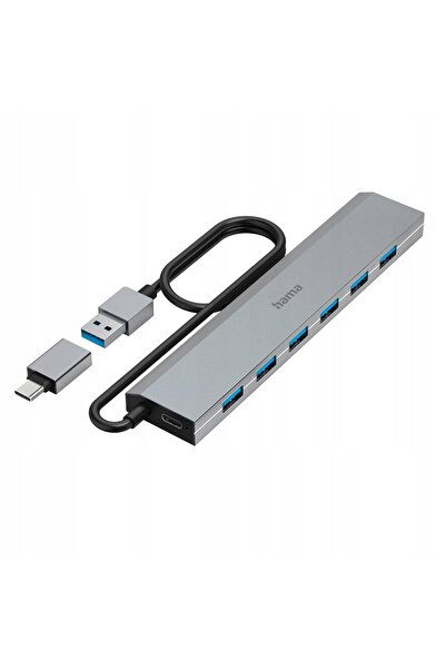 Hama Hub USB 3.2 Gen 1, 5 Gbit/s, adaptor de alimentare USB-C, 7 porturi