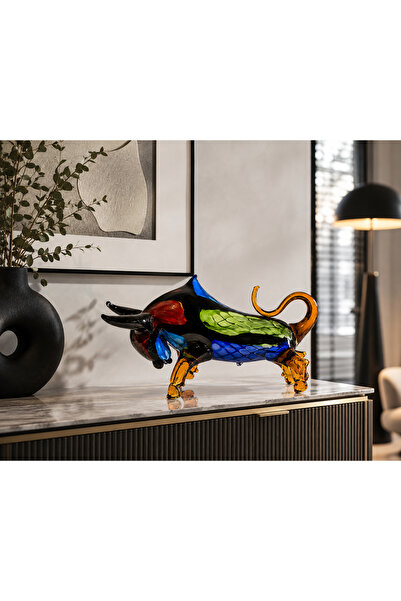 hediyeconcepti El Yapımı Murano Cam Boğa Sanat Objesi – Modern Dekoratif Figü...