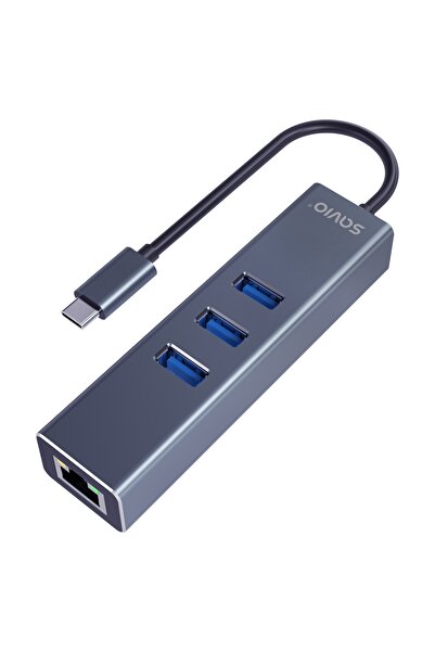 Savio HUB USB-C AK-57 cu 3 porturi și adaptor RJ-45
