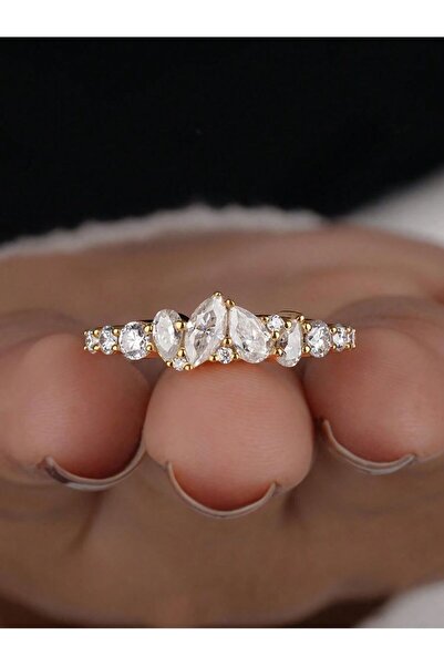 choice2 7 Golden 925 Sterling Silver Classic Marquise Water Drop Zircon Ring ...