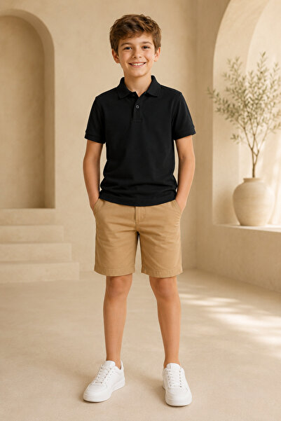 Loule Children's Unisex Black Short Sleeve Polo Collar T-Shirt 100% Cotton La...