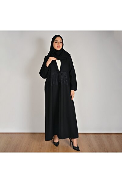 HAWRAA ABAYA عباية بليزر أنيقة سوداء بتصميم راقٍ يزينه دانتيل