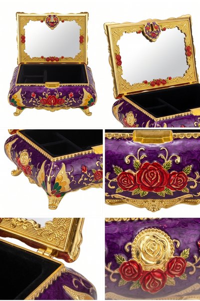 RASHA COLLECTION Purple Vintage Design Mirrored Jewelry Box