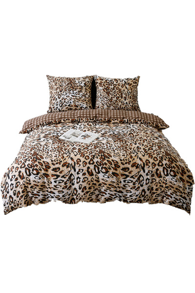 Cotton World Set lenjerie de pat din satin 220x200cm Leopard Bej Maro