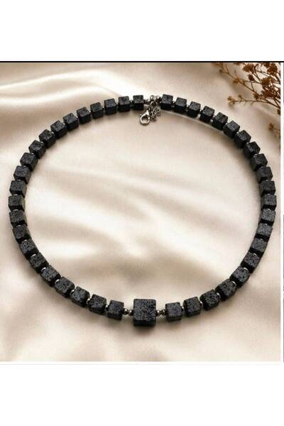 KARE ACCESORIES Volkan Anthracite Natural Hematite Stone Necklace