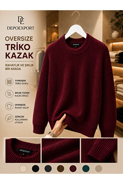 DepoExport Erkek Premium Oversize Yumuşak Bisiklet Yaka Triko Kazak