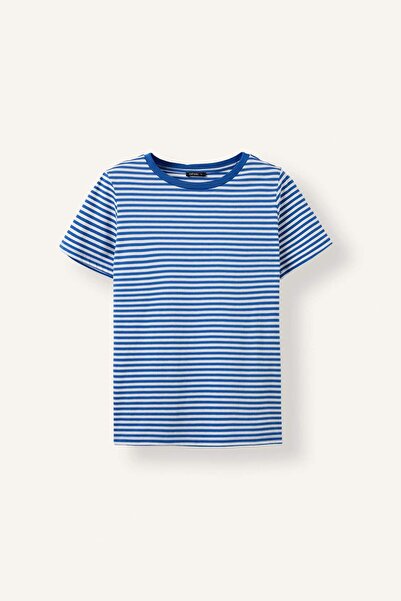 DeFacto 100% Cotton Regular Fit Crew Neck Striped Combed Cotton Short Sleeve ...