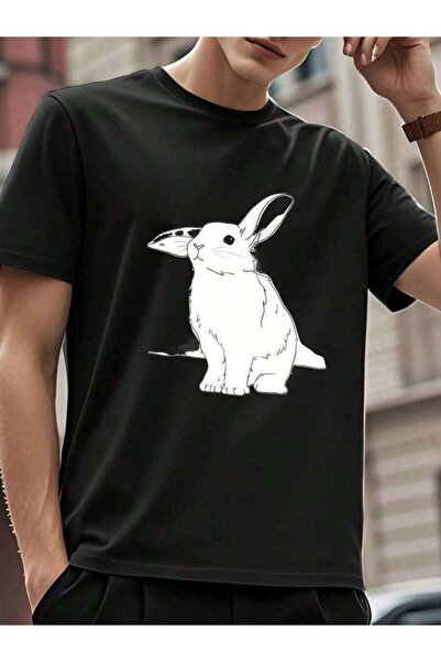 2BIR [Rabbit Shirt] Soft Men's Casual Crew Neck-Shirt Cartoon Rabbit Print, R...