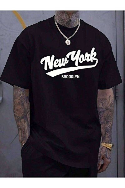 26LIK New York Letter Print Graphic-Shirt Men