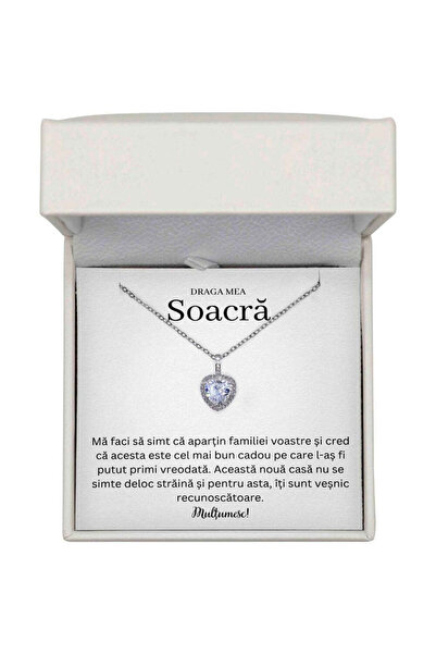 The Jewel Heart Colier Lumiere Argintiu, Pandantiv Inima cu Zirconiu, Cadou p...