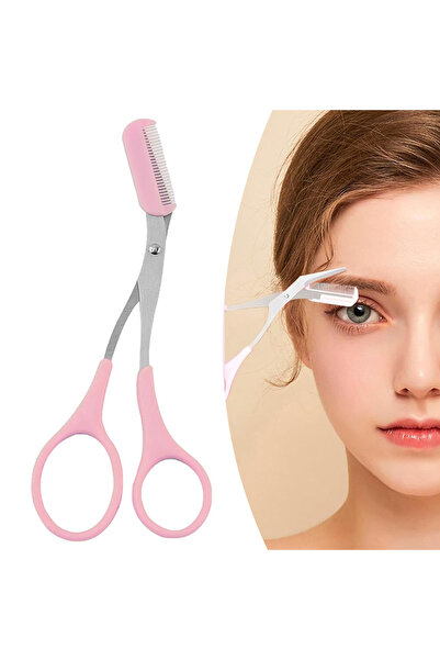 choice2 مقص تشذيب الحواجب الوردي الجديد مع مشط لإزالة شعر الوجه والرموش وتشكي...
