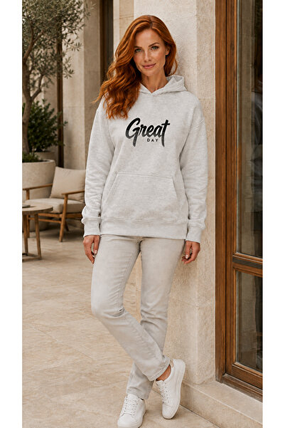 caddekombin Women's Great Day Text Printed Hooded Casual Basic Sweatshirt wit...